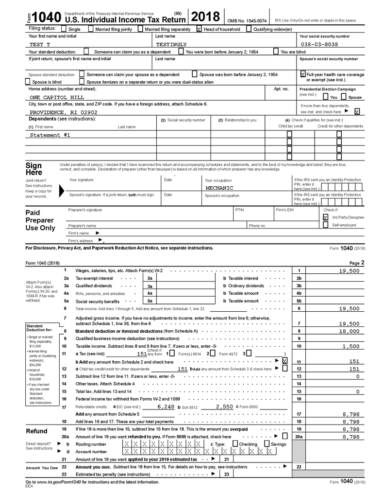 2018 Form 1040 Overview